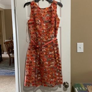 Peach, blush, yellow and white sheer floral dress lined with peach satin.